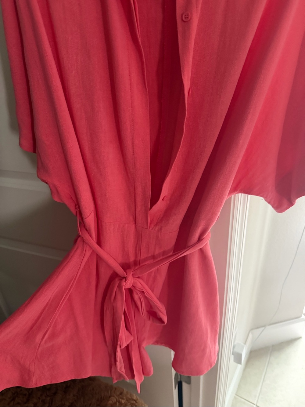 Fashion Nova Coral Pink Linen Button-Front Romper - Picture 5 of 7